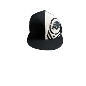 METAL MULISHA Baseball Cap Mens 7 1/4 7 5/8 Black White Skull Helmet 210 Fitted